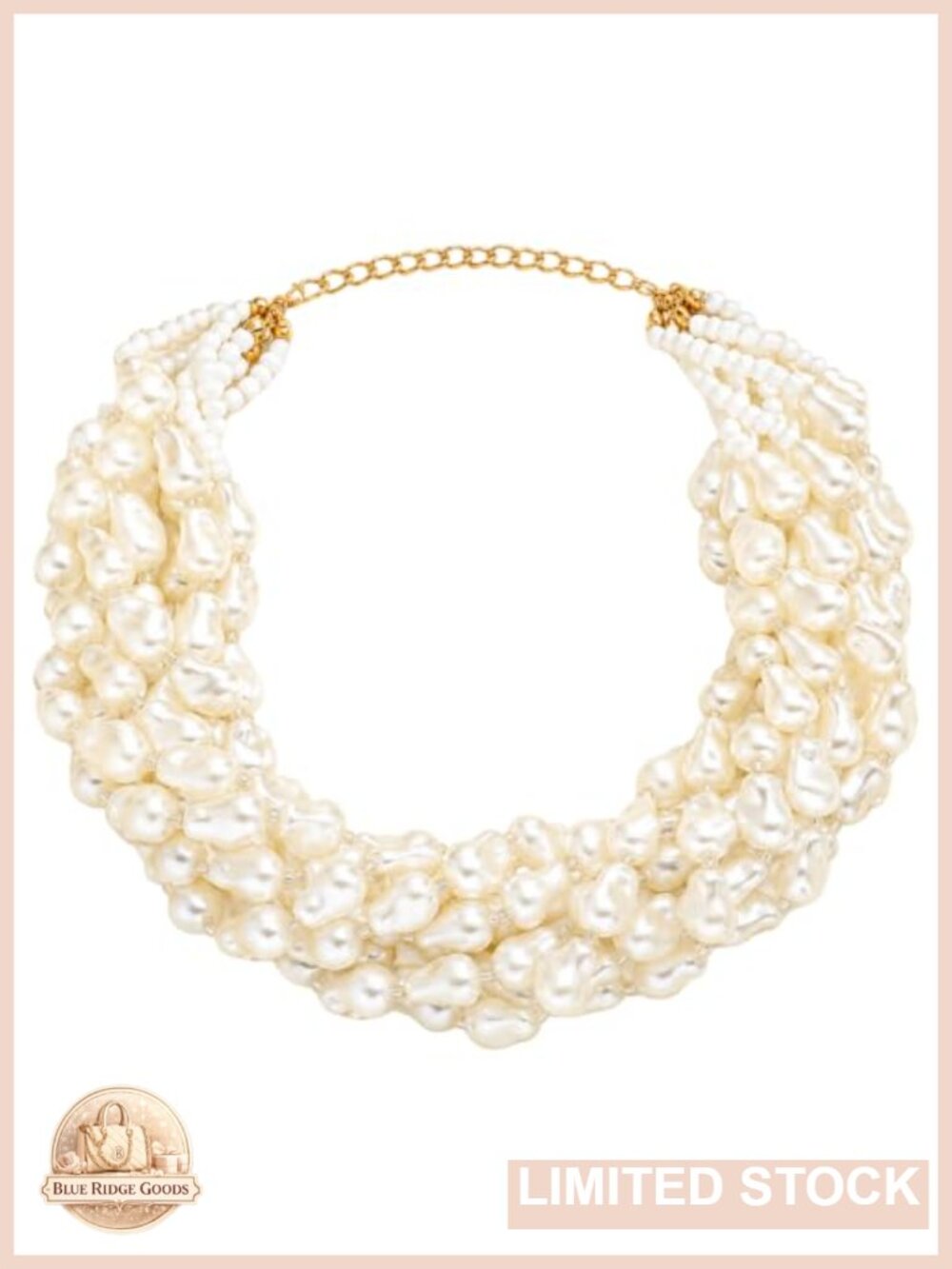 Baroque Simulated Pearl Multi Strand Bib Choker Necklace Lobster Clasp